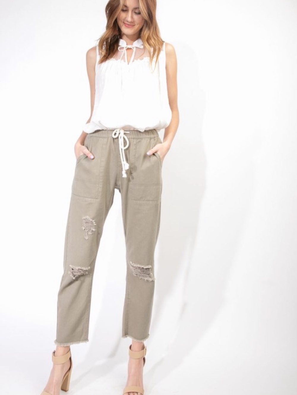 100% Cotton Tan Distressed Pants